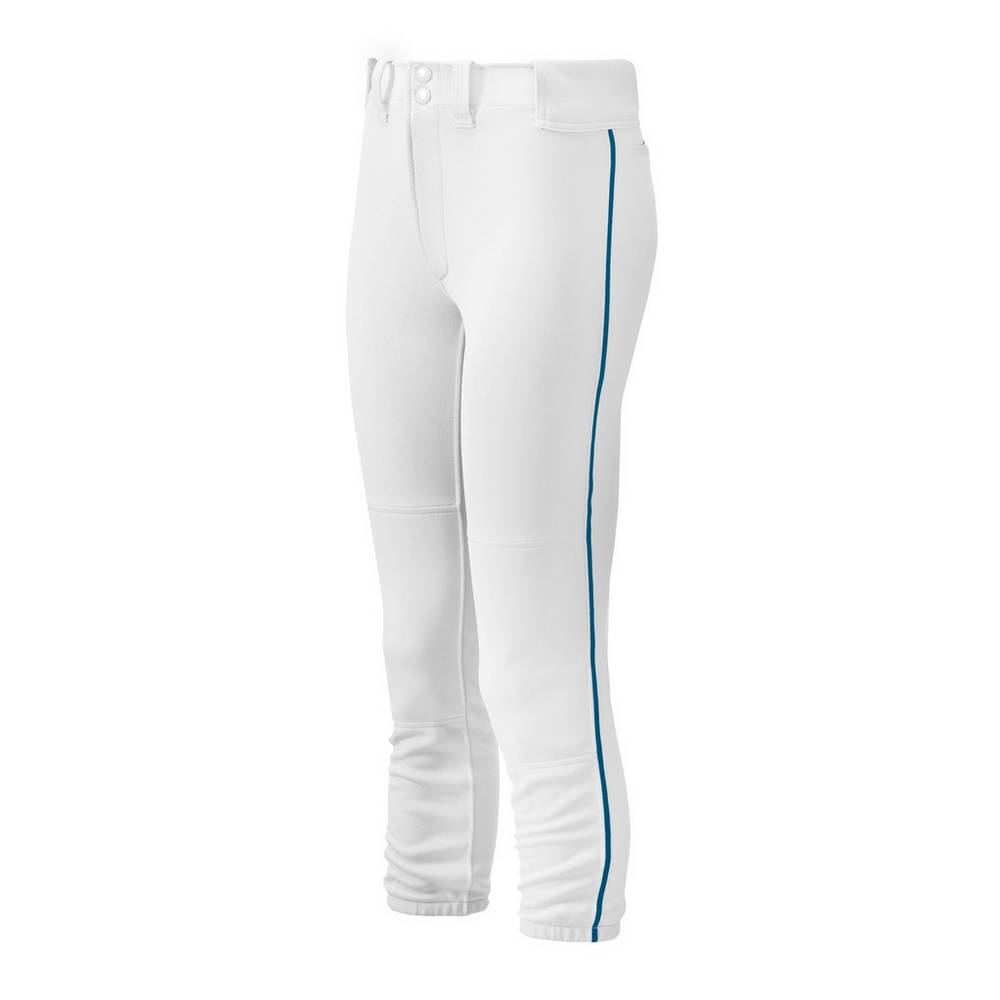 Womens Mizuno Belted Piped Softball Pants White/Navy Philippines (EFNRWJ081)